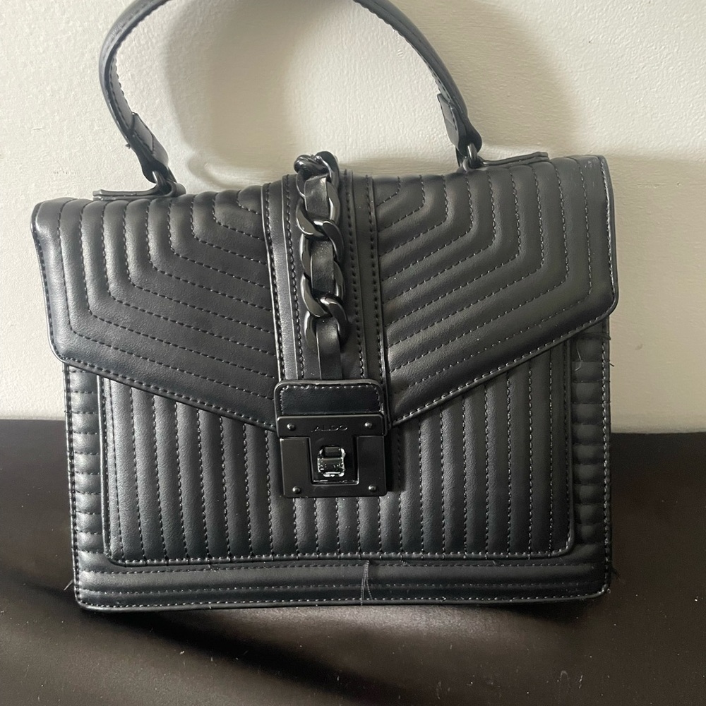 Aldo Black Chevron Satchel with Chain Accent